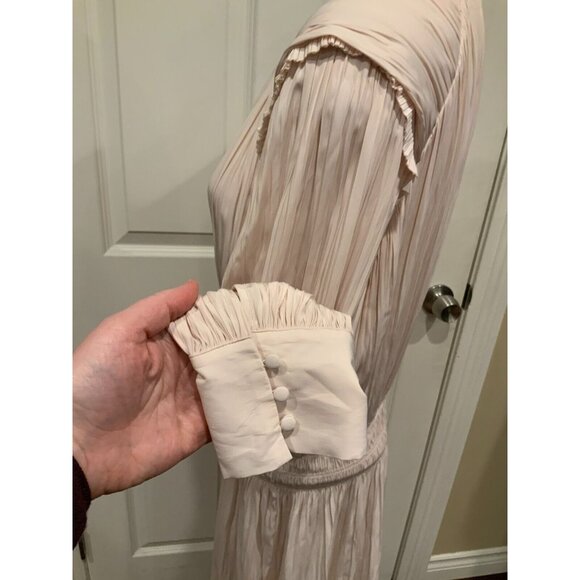 Joie Rheia Shimmer Nude Pleated Romantic Midi Dress, NWT! Size Large - Picture 6 of 10